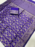 Sugathari Womens Banarasi Saree Pure Kanjivaram Silk Saree Soft New Ladies 2023 Design Wear Pattu Sarees Latest Cotton Party Sari Collections With Blouse Piece For Wedding Sadi (Pari 164 R Blue)
