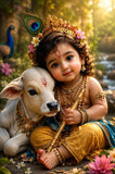 D.Creative Baby Krishna Hd Wall Poster For Home & Room DCor | Divine Bal Gopal Religious Poster With Self Adhesive Matte Finish 