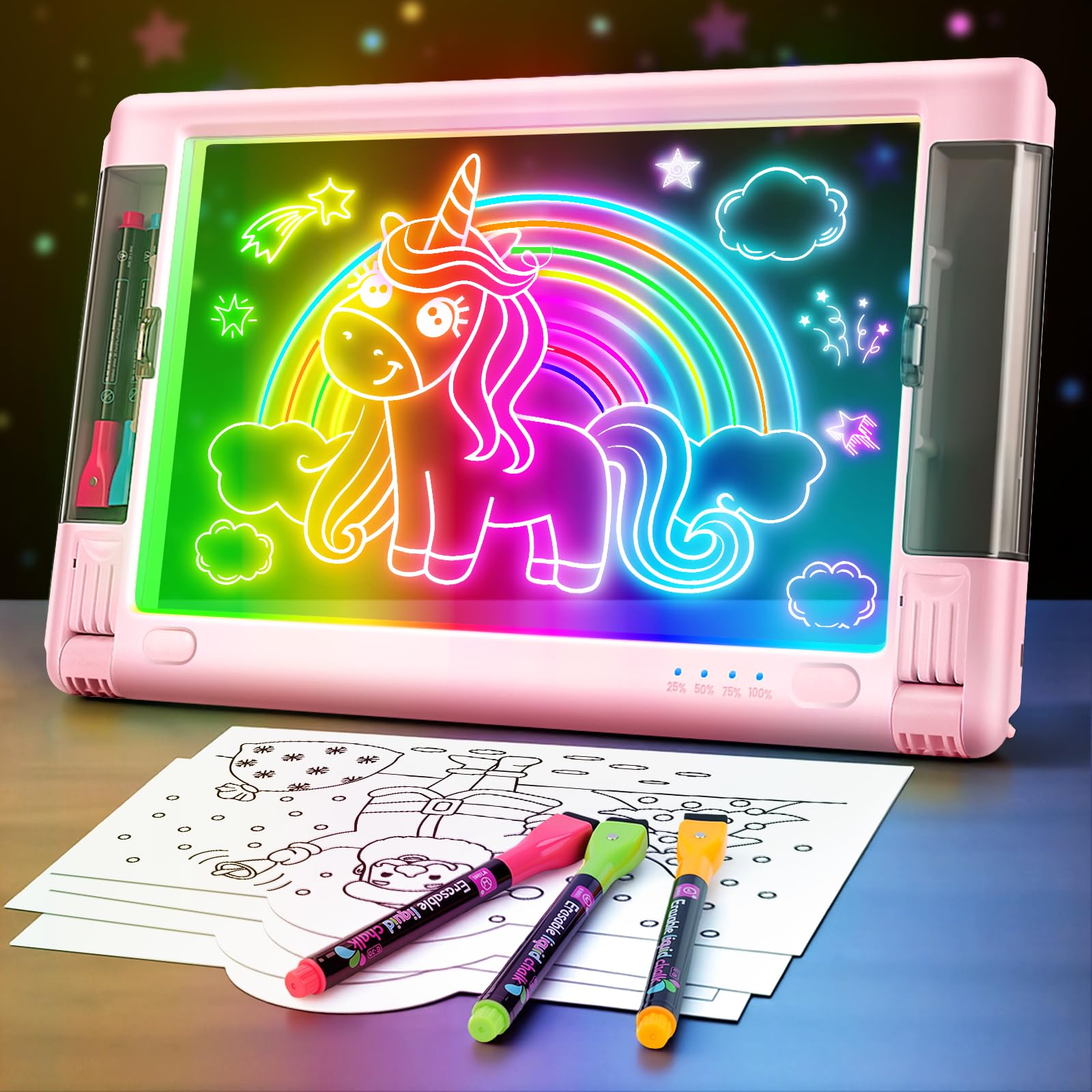 Rechargeable LED Drawing Board, 15 Inch Lumiboard 9-Color Light Modes Neon Art Light Up Writing Tablet Tracing Pad for Kids, Ske