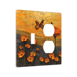 Xuejiaku Outlet Covers Oil Painting Abstract Orange Butterfly Flower 2 Gang Decorative Socket Cover 1 Toggle Duplex Combo Light 