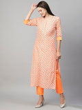 Anni Designer Women'S Cotton Blend Floral Straight Kurta With Pant (Otti N2W_Orange_Xx-Large),Orange,2XL,Cotton Blend,Regular,Kurta