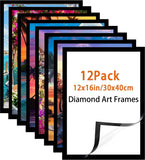 Majreey Picture Frame, 12x16 Inch, 12 Pack (Black), Magnetic, Self-Adhesive, PVC, for Diamond Art, Pictures, Wall Mount, 30X40cm