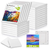 22PCS Mini Canvases for Painting - 5 x 5 in Bulk Small Square Stretched Canvases, 0.4 in Thick Blank Canvas for Students, Art Su