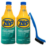 Zep Grout Cleaner and Brightener and Easy to Use Handheld Brush - 32 oz (Case of 2) - ZU104632 - Deep Cleaning Formula Removes O