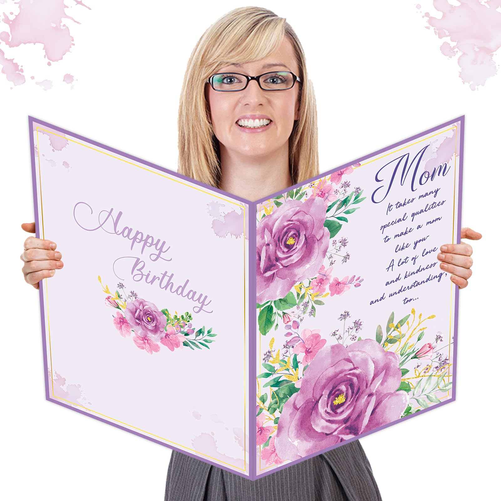 Jumbo Happy Birthday Card for Mom with Envelope Mother Birthday Greeting Card Gift from Son Daughter Large Guest Book Signature 