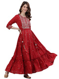 ishin Women's Cotton Anarkali Embellished Kurta XyKpramMp-9084_S_Red