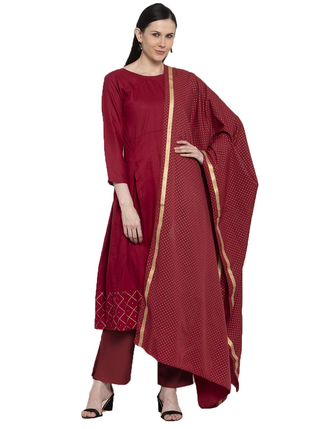 Anni Designer Women'S Maroon Rayon Anarkali Kurti Plazzo Dupatta Set (Can Be Maroon_S),Maroon,S