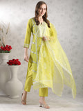 Anni Designer Women'S Rayon Blend Straight Embroidered Kurta With Pant & Dupatta (Carlton Lemon-Vks02_M_Lemon_Medium),Lemon,M,,,