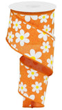 Daisy Flower Canvas Wired Edge Ribbon, 10 Yards (Orange, 2.5)