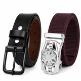 Tpm MenS Belt Combo Pack Of 2 | 1 Formal Pu Leather Pin Buckle Belt & 1 Nylon Automatic Buckle Belt | Adjustable Casual & Forma