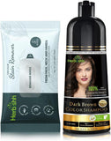 Hair Color Shampoo for Gray Hair, Dark Brown, 500ml with Color Stain Remover Wipes, Ammonia Free