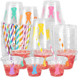 Whaline 60Pcs 9Oz Easter Disposable Plastic Cups with Lids and Straws Candy Color Bunny Rabbit Cold Beverage Drinking Cups for I