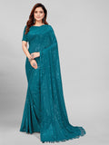 Pratham Blue Womens Sequins Georgette Fancy Saree With Blouse Piece (Pb-242_Teal Blue)