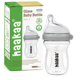 haakaa Gen.3 Natural Glass Baby Bottle 6.3 oz.180ml - Wide Neck, Anti-Colic Varibale Flow Nipple for 6m+ Breastfed Babies, Newbo