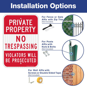 (2 Pack) Private Property No Trespassing Sign, Violators Will Be Prosecuted, 18 X 12 Engineer Grade Reflective Sheeting Rust Fre
