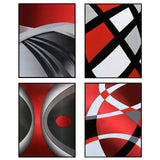 Outus 4 Pcs No Framed Modern Multi Colors Abstract Wall Art Red Silver and Black Minimalist Block Line Abstract Art Prints Paper