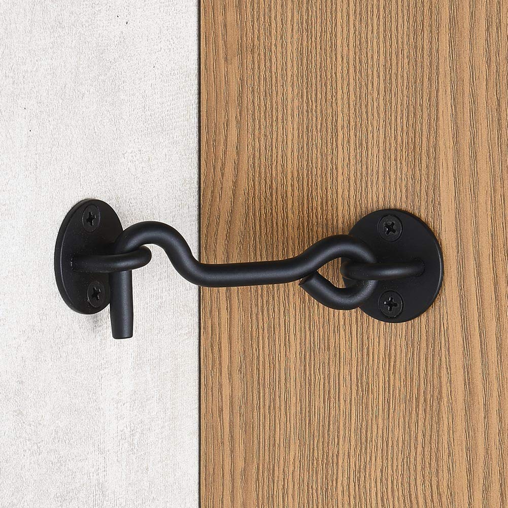 (5 Pack) Raswik 4 Privacy Hook And Eye Latch Easy Lock For Barn Door, Black