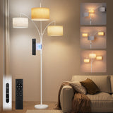 SIBRILLE 36W LED Arc Floor Lamp with 3 White Fabric Shades, 3000LM Super Bright Standing Lamp with Remote Control & Touch, Stepl