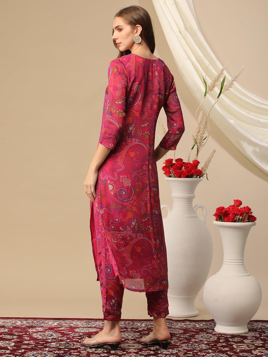 Gosriki Women'S Cotton Blend Straight Printed Kurta With Pant (Jijaji Pink-Nh-Gs_L_Pink_Large),Pink,,B0D2NF49BH