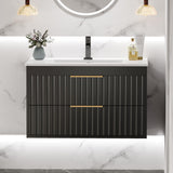 TOLEAD 30 Bathroom Vanity Cabinet with Sink, Floating Bathroom Vanity with 2 Big Drawers and Gold Metal Handles, Black