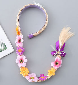 Princess Rapunzel Wig Rapunzel Braid Cosplay Long Hair Wig with Braid Gloves Necklace Dress up Accessories for Girls (purple1)