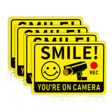 4 Pack Smile Youre on Camera Signs - 10x7 Rust-Free Aluminum Video Surveillance Sign, UV Printed, Weatherproof Security Camera S