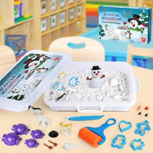 Winter Wonderland Snow Sand Playset, Creativity Toy Sensory Bin with Arctic Animal Figures, 2 Lbs of Sand and Snowman Molds for