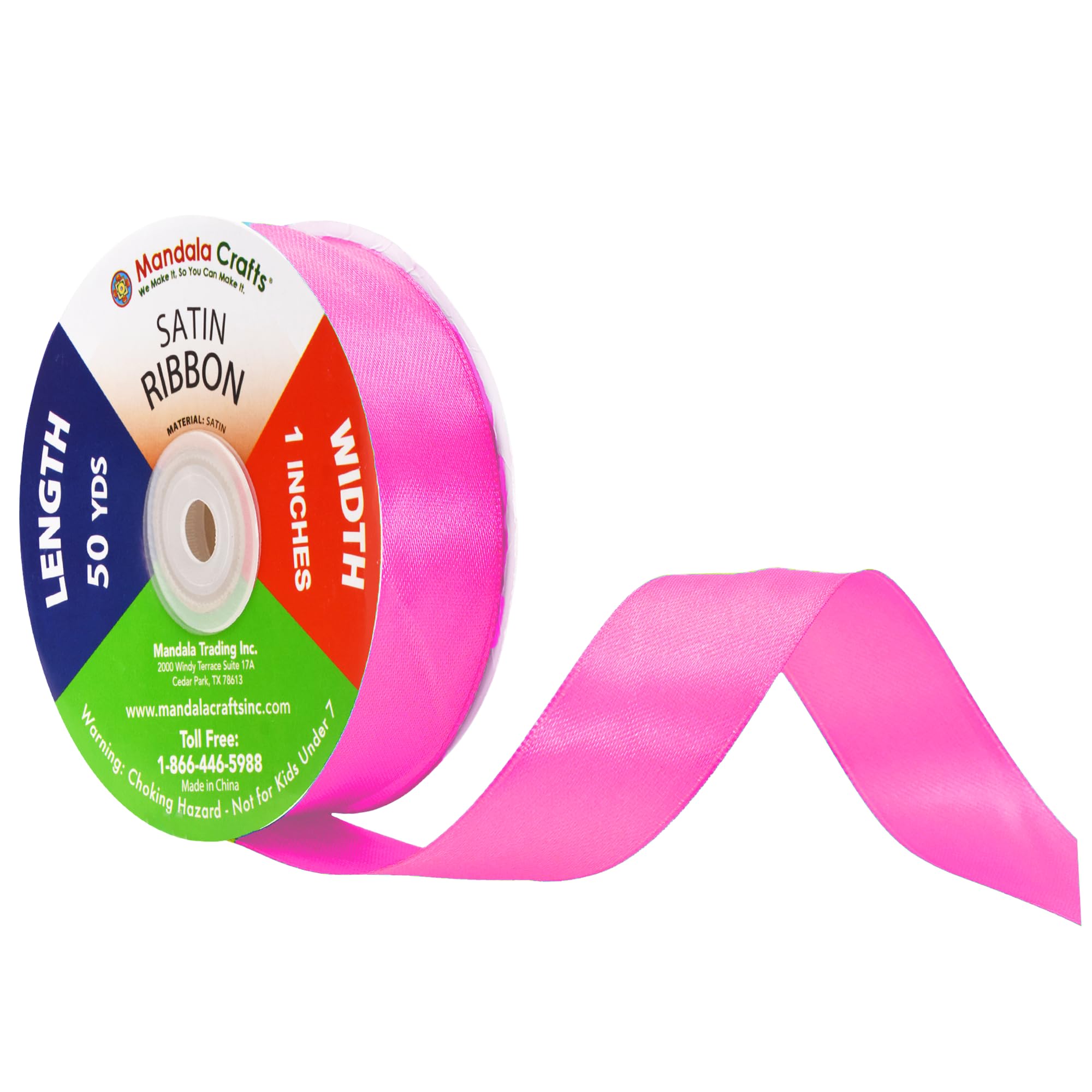 Mandala Crafts Pink Satin Ribbon for Crafts - 50 Yards 1 Inch Wide Fabric Ribbons for Gift Wrapping, Flower Bouquets, Hair Bows,