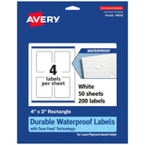 Avery Durable Waterproof Rectangle Labels, Sure Feed Technology, 4 x 3, 200 Total, Oil and Tear-Resistant Waterproof Labels, Pri