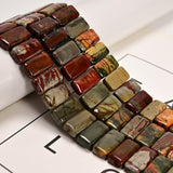 Land Long 20 Pcs 10x20mm Natural Red Creek Picasso Jasper Rectangular Stone Beads for Jewelry Making, Double Drill Rectangle Sha