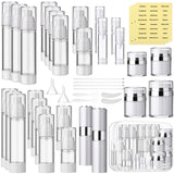 Meanplan 43 Pack Airless Pump Jars Set 1.7/1/0.7/0.5/0.34/0.17oz Clear Skincare Containers with Label Bag Refillable Makeup Skin