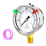 BOGERDACK 0-60psi Stainless Steel 1/4 NPT 2.5 Dial, Glycerin Liquid Filled Pressure Gauge Lower Mount for Pressure Testing of Wa
