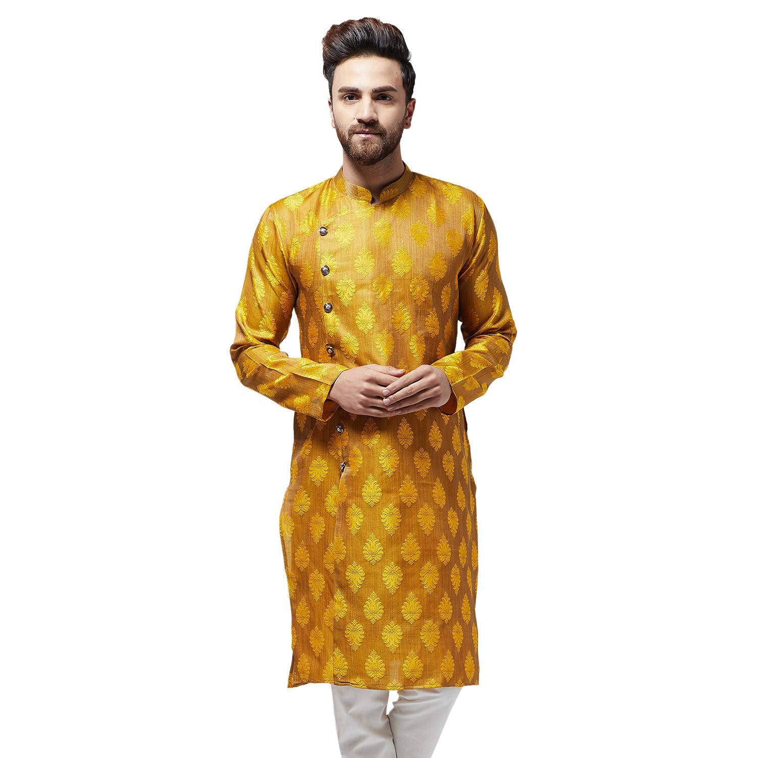 Sojanya (Since 1958 Men'S Jacquard Silk Mustard Only Long Kurta Size: 42