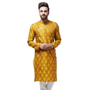 Sojanya (Since 1958 Men'S Jacquard Silk Mustard Only Long Kurta Size: 42