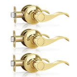 Gaurqiah Wave Style Passage Door Handle Without Keys, 3 Pack Wholesale Non-Locking Door Lever for Hallway/Closet in Polished Bra