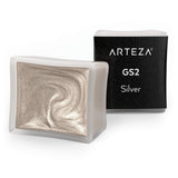 ARTEZA Metallic Watercolor Paint, Silver A701, Set of 2 Half Pans, Pearl Paint, Vibrant and Pearlescent Hues, For Illustrations,