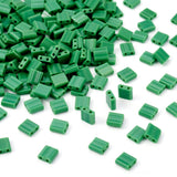Crafans 200Pcs Green Glass Seed Beads Tila Beads 2 Hole Flat Square Shaped Beads Loose Spacer Beads Waist Beads Kit for Crafts D