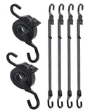 6 Pcs 40 Inch Flat Adjustable Bungee Cords with Hooks, 3X Faster to Adjust The Length, Lucky Straps Black Heavy Duty Bungee Stra
