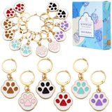 Sunnyclue 12Pcs 6 Styles Paw Print Stitch Markers Knit Stitch Marker Charm Cute Cat Dog Paw Enamel Alloy Locking Crochet Markers