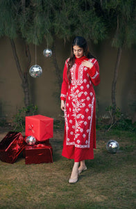 Anni Designer Women'S Cotton Blend Chikankari Embroidered Straight Kurta (Dayak Red-Nw_Xl_Red_X-Large),Red,XL,Cotton Blend,Regular,