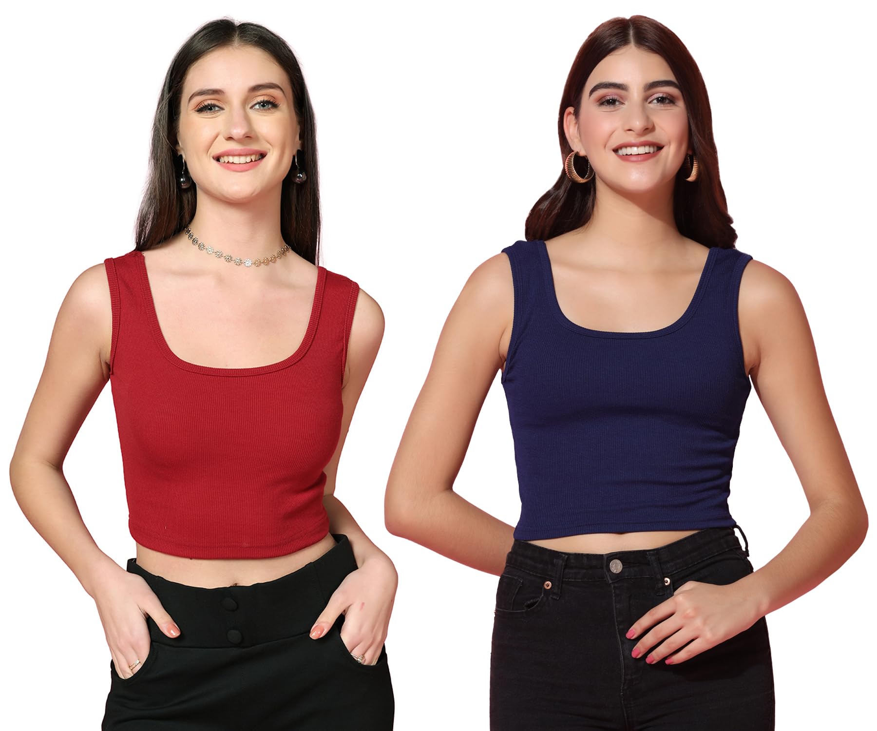 Toplot Women'S Combo Solid Ribbed Scoop Neck Sleeveless Slim Fit Tank Top Pack Of 2 (Combo-5069-Mrn-Nvy-Xs),Maroon-Navy,,B0CG5G2V51