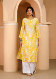Gosriki Women'S Cotton Blend Chikankari Embroidered Straight Kurta (Zainab Yellow-Gs_M_Yellow_Medium),Yellow,,B0D183DL4K