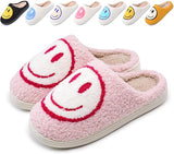 soofylia Cute Smile Face Slippers for Women and Men, Soft Plush Comfy Warm Couple Slip-On House Happy Face Slippers For Winter, Non-Slip Fuzzy Flat Slides in Grey