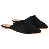 Shoetopia Women'S Blackfrill Mules Stylish Slip-On Flats With Pointed Toe & Ruffle Detailing For Casual Eu40,Black,7,B0BSCC9NZB