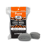 PAMI Steel Wool Scrubbers (Pack of 8) - Cleaning Pads for Dirt, Grease & Grime - Sponges for Kitchen & Bathroom - #0 Medium Fine