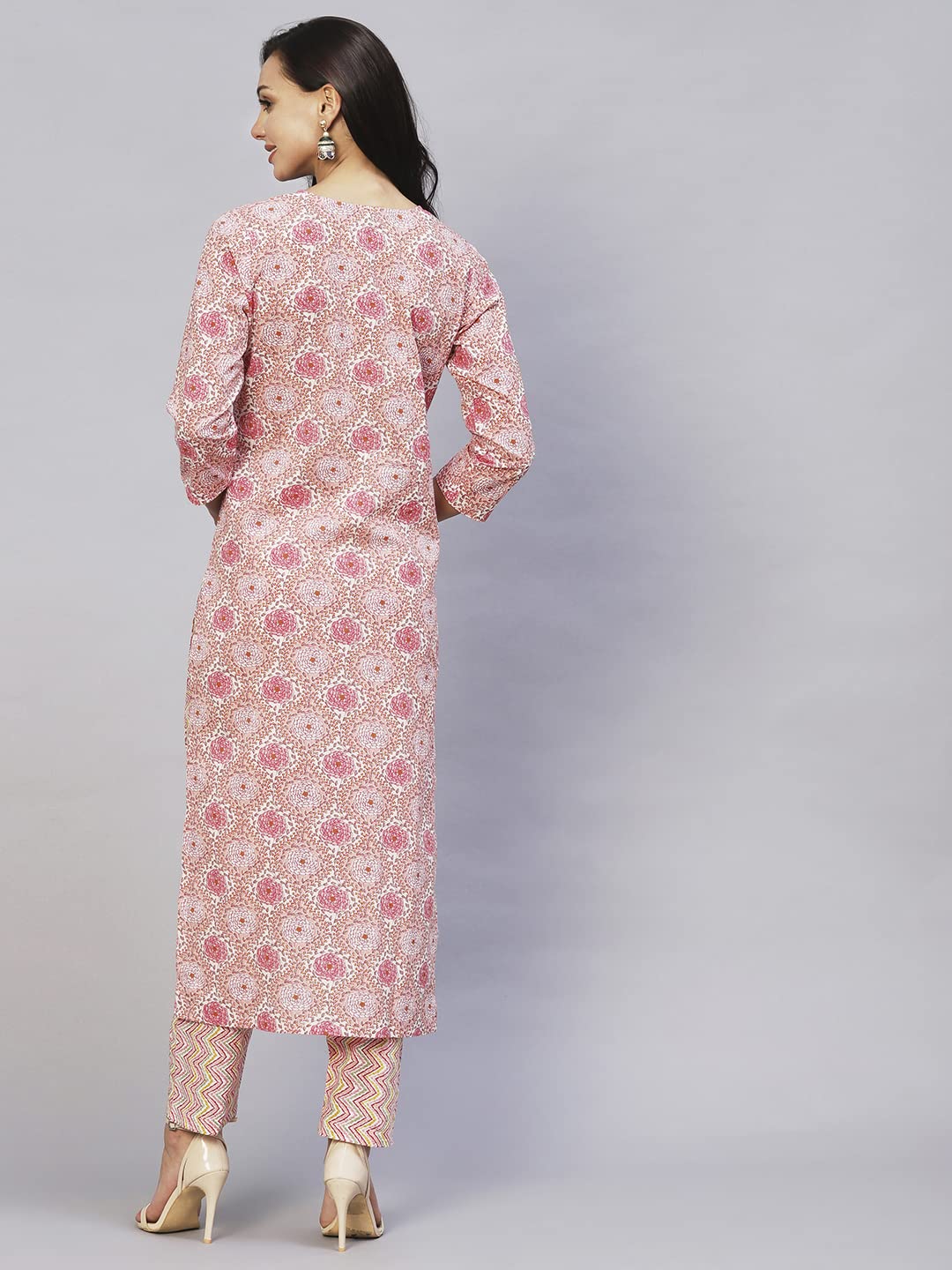 Anni Designer Women'S Cotton Blend Printed Straight Kurta With Pant (Achu Pink_Xxl_Pink_Xx-Large),Pink,2XL,Cotton Blend,Regular,Pants