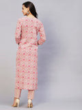 Anni Designer Women'S Cotton Blend Printed Straight Kurta With Pant (Achu Pink_Xxl_Pink_Xx-Large),Pink,2XL,Cotton Blend,Regular,Pants