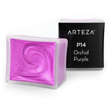 Arteza Metallic Watercolor Paint, Orchid Purple A713, Set of 2 Half Pans, Pearl Paint, Vibrant and Pearlescent Hues, for Illustr