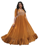 Wedani Faux Georgette Anarkali Kurta Set With Thread Work For Women (In Alpha Xl Regular Yellow),YELLOW,XL