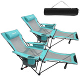 POEPORE 2-Pack Reclining Camping Chair 4 Position with Foot Rest Comfortable for Adults 265Ibs Folding Lounger Mesh Beach Chair 